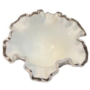 Vintage Fenton Crest Crimped Milk Glass Candy Dish Bowl‎